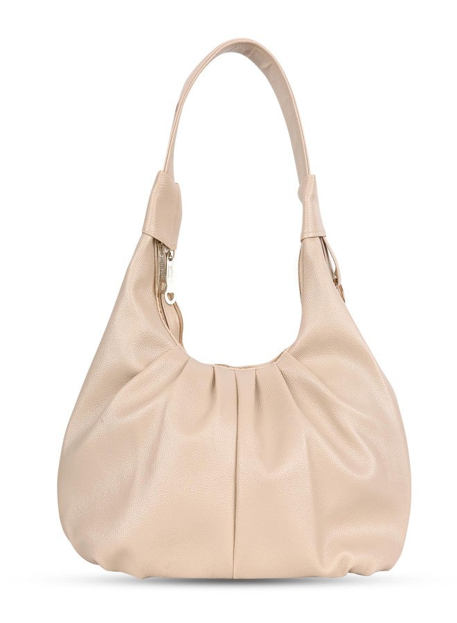Dcozi Casual & Stylish Hobo Bag for Women & Girls- Soft Pleated PU Leather Shoulder Handbag with Zipper Closure | For Use Office & Everyday Purse (TB16) (Beige) - Image 1